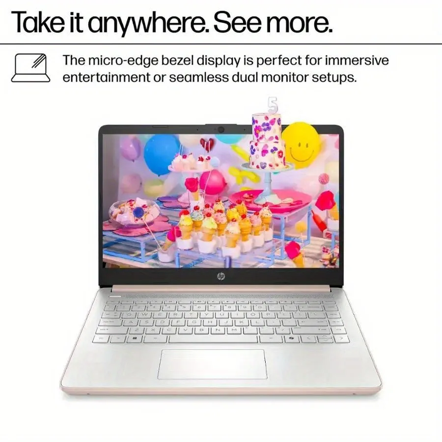 HP 14" HD Business Laptop,Intel Processor N150,4GB RAM,128GB UFS,Intel Graphics,Wi-Fi 6,Windows 11 Home,Pale Rose Gold - Image 3