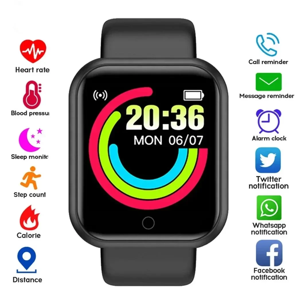 Smart Watch Men Women D20 Bluetooth Heart Rate Monitor Blood Pressure Fitness Bracelet Fashion Smartwatch Y68 for IOS Android - Image 2