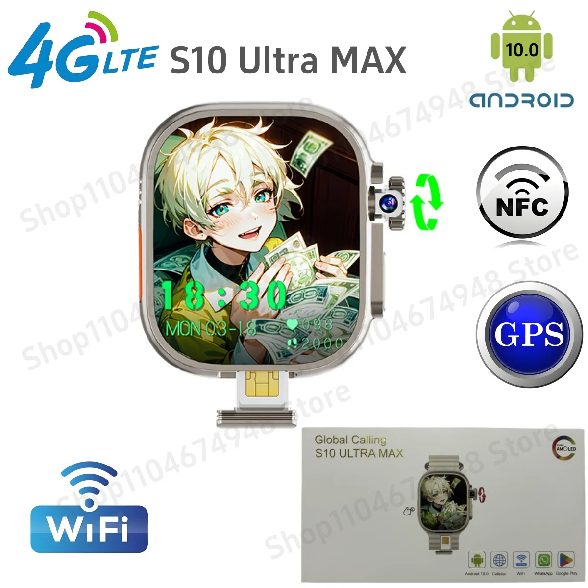 GOLDENSPIKE S10 Ultra MAX 4G Smartwatch Android Smart Watch With 448*528 180° Rotary Camera GPS WIFI Video Call NFC App Download - Image 2