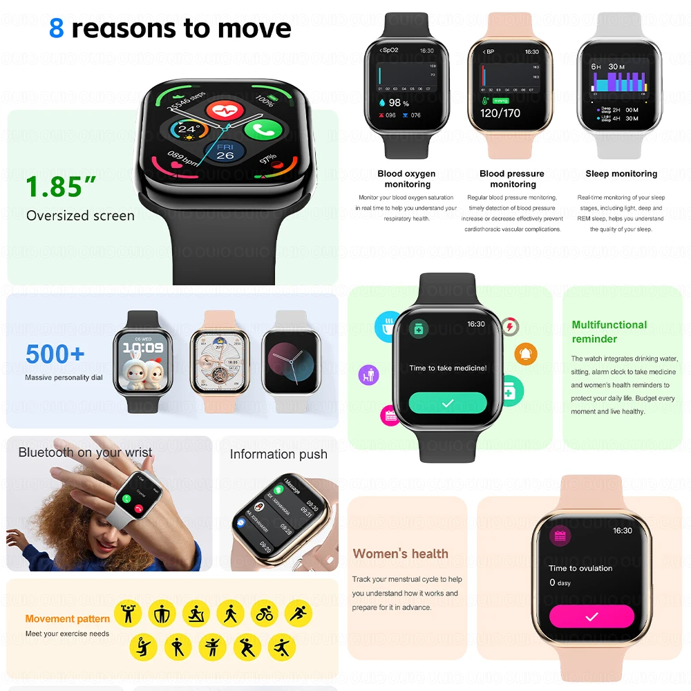New Watch 10 Series Smart Watch Health Monitoring Sports Mode Reminder Function 500+ DIY Dial 1.85 Inch Women Smart Watch - Image 2