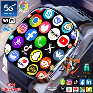 8GB+128GB RAM 5G/4G Smart Watch 2.4 inch AMOLED 2100mah Battery 900W Camera GPS WIFI Google APPS Download Smartwatch Android 10