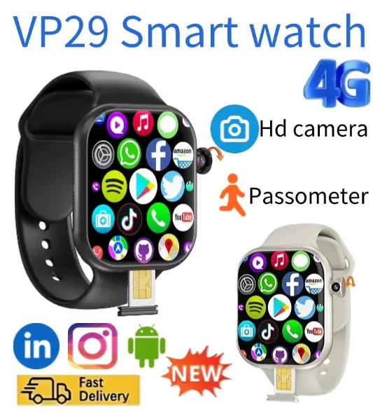 Modern VP29 Smartwatch 4G Full Network Android 2.29 Inch Rotating Camera SIM Card GPS WIFI NFC Health Google Play System