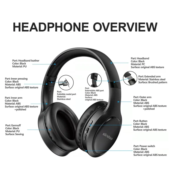 Siindoo JH-919 Wireless Bluetooth Headphones Foldable Stereo Earphones Super Bass Noise Cancelling Mic For Iphone Laptop PC TV - Image 6